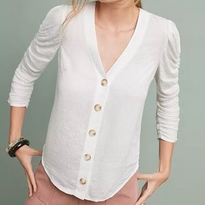 NWT Anthropologie Maeve Rhombus Blouse Buttondown Ruched Long Sleeves Texture